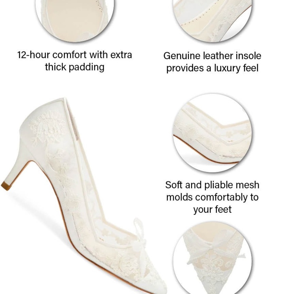Bella Belle MONICA
Floral Lace Embroidered Ivory Bridal Kitten Heels Size 7 - Picture 3 of 14